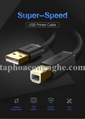 Ugreen 10351 3M màu Đen Cáp USB 2.0 sang USB B máy in đầu mạ vàng US135 30010351